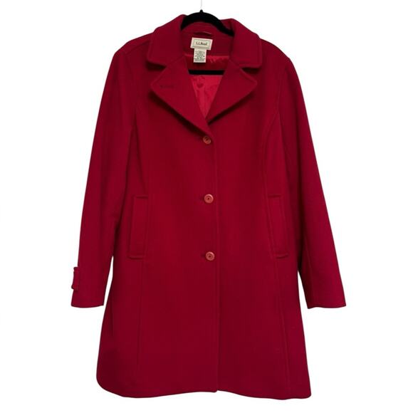 LL Bean Women’s Classic Lambswool Polo Coat Three-Quarter Length in Red- Size 16 - Picture 1 of 9
